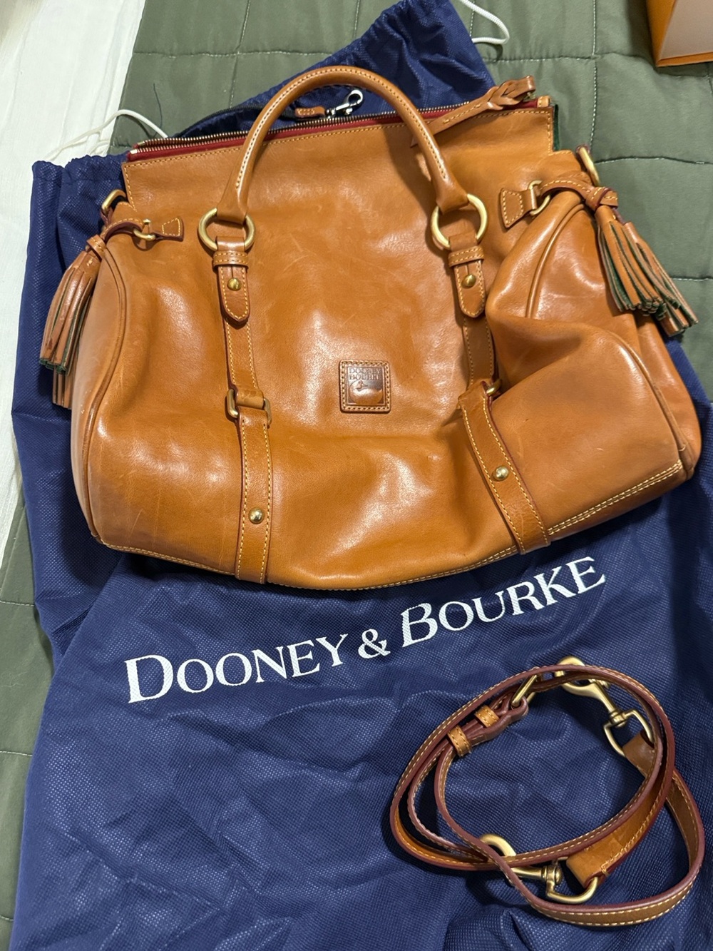 Dooney & Bourke Cognac Leather Satchel with Tassels